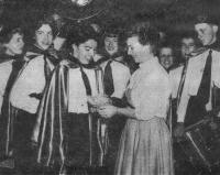 Newspaper photo of Vicki Martin givng dope pills to Montrealer